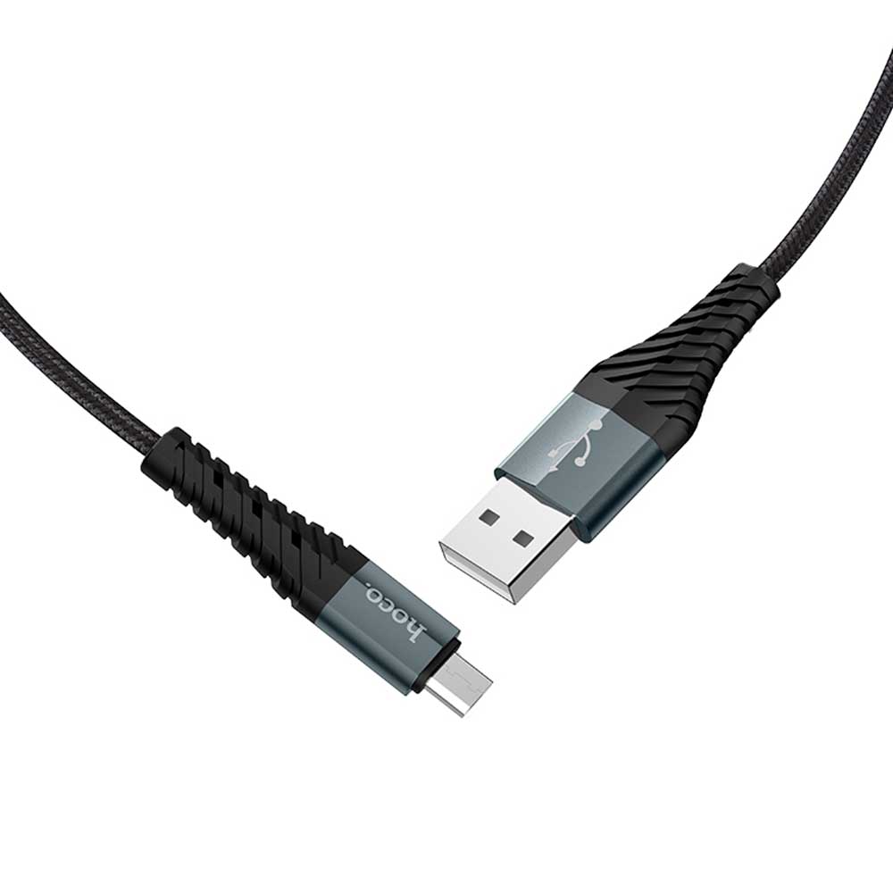 Cabo Micro USB para USB com Conector Metálico 1m Preto - hoco. X38