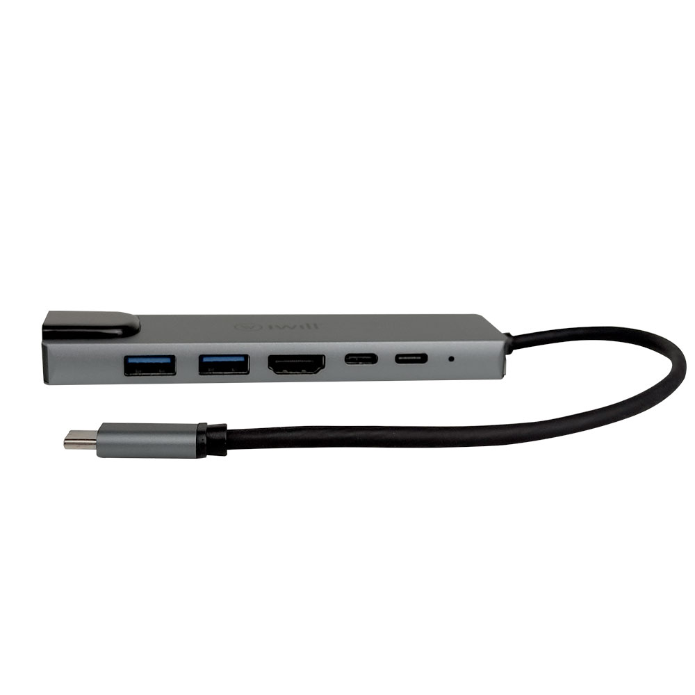 Hub USB-C Plus - Adaptador 6 em 1: HDMI, 2 USB, 2 USB-C, RJ45