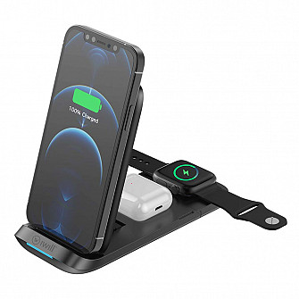 Conversor Para Carregamento sem Fio 3in1 Fold Charger Preto